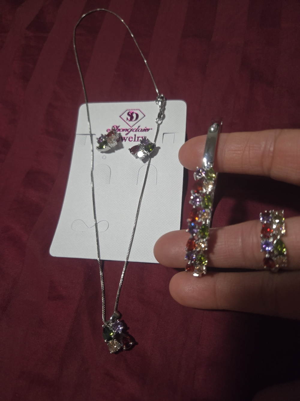 Multicolor Crystal Jewelry Set - Necklace, Earrings & Hoop
